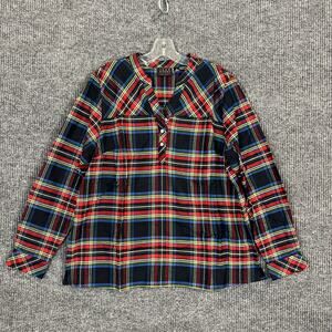 Joan Rivers Womens Cotton Plaid Popover Blouse Size Medium Multi Color Boho